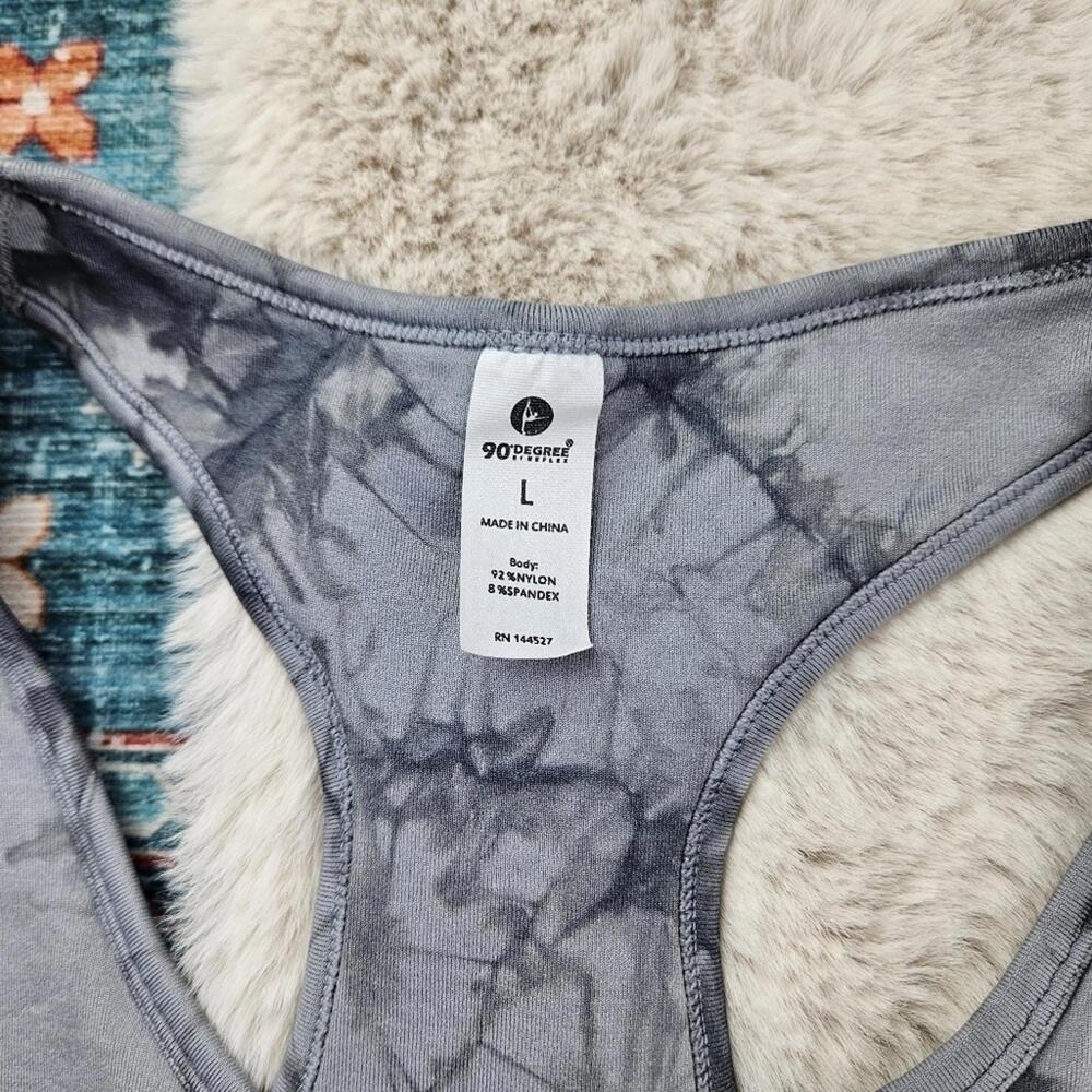 90 Degree by Reflex Gray Tie Dye Racerback Sports Bra Large - Picture 2 of 5